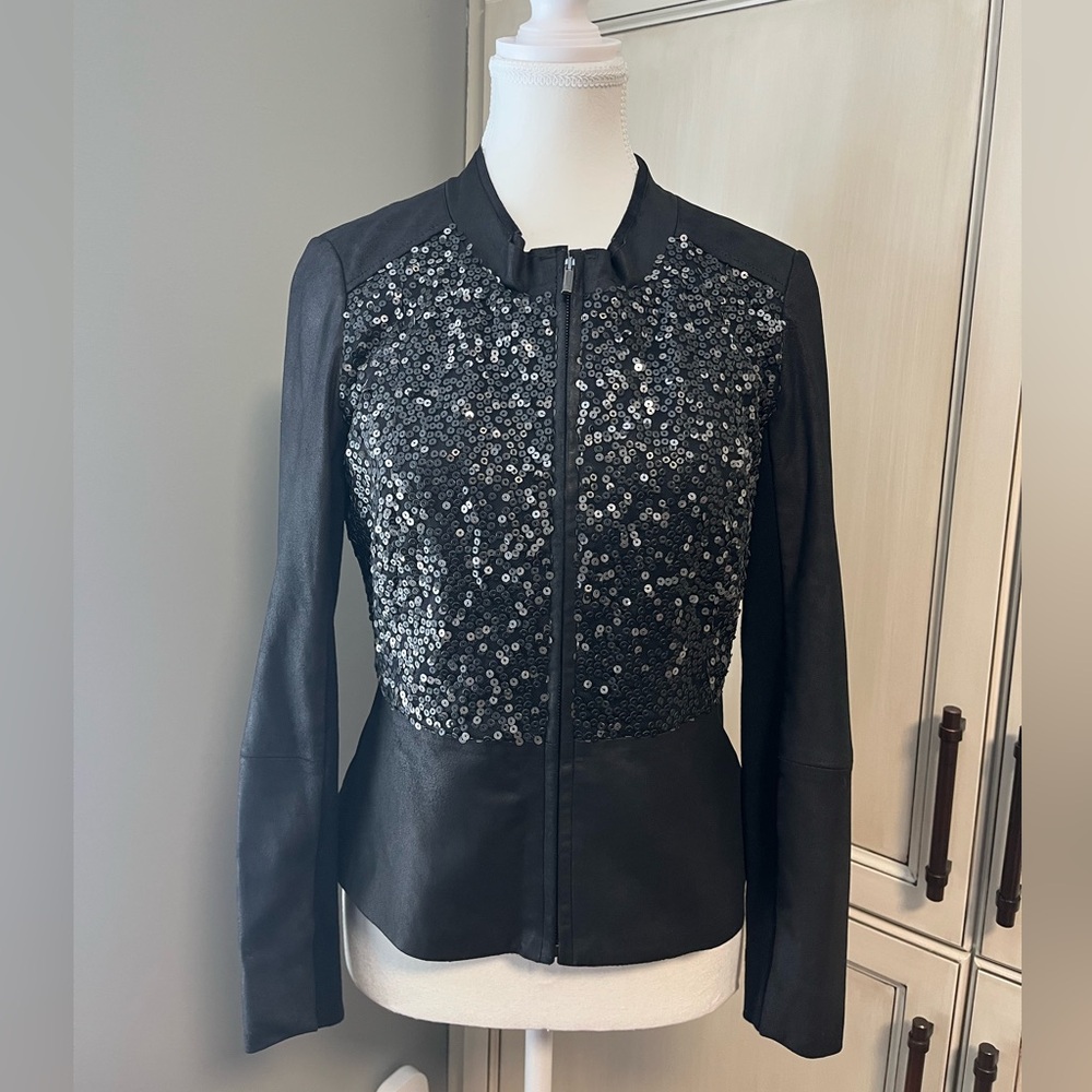 🖤 Weekend MaxMara Leather Sequined Zip Up Jacket
